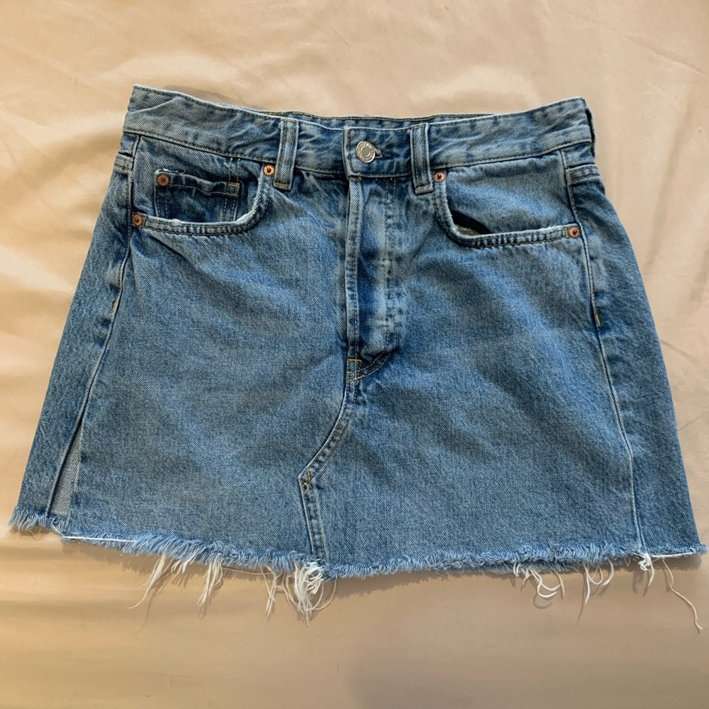 denim mini skirt with a slit on the side
